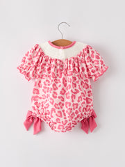 Pink Smocked Church Christ Bishop Christening Leopard Baby Girl Romper