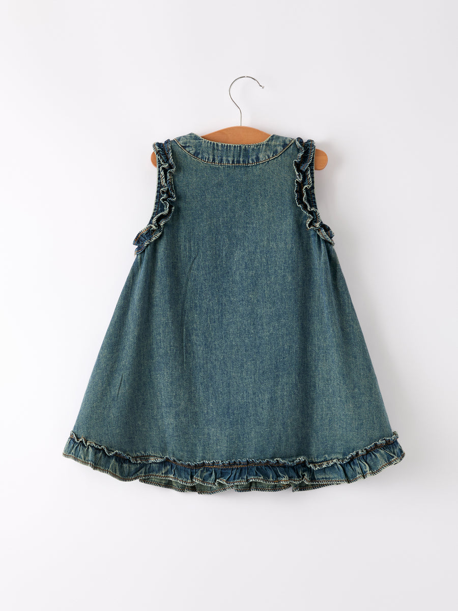Vintage Denim Ruffle Girls Dress 6 Vintage Denim Ruffle Girls Dress 6