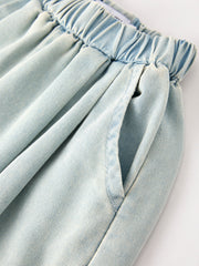 Summer Light Color Denim Lace Girls Set