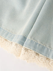 Summer Light Color Denim Lace Girls Set