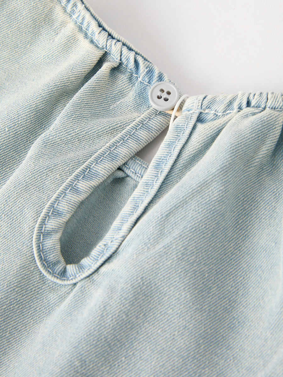 Summer Light Color Denim Lace Girls Set