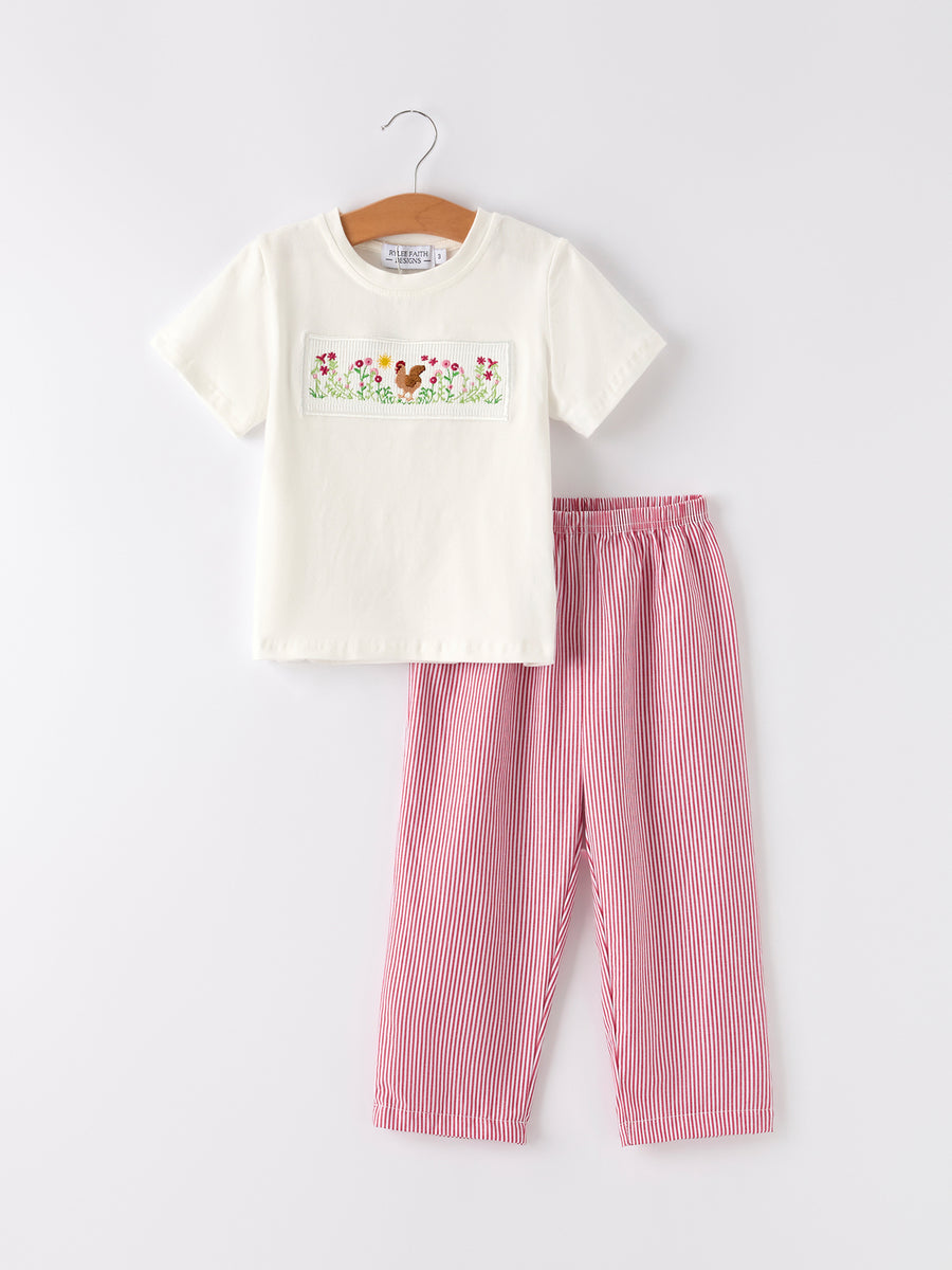 Autumn Rooster Smock Embroidered Boys Boys'Set