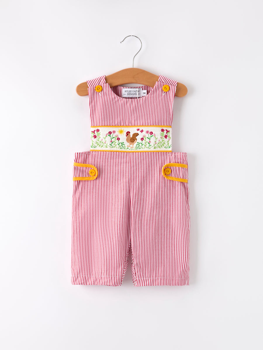 Autumn Rooster Smock Embroidered Boys Romper