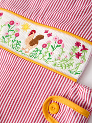 Autumn Rooster Smock Embroidered Boys Romper