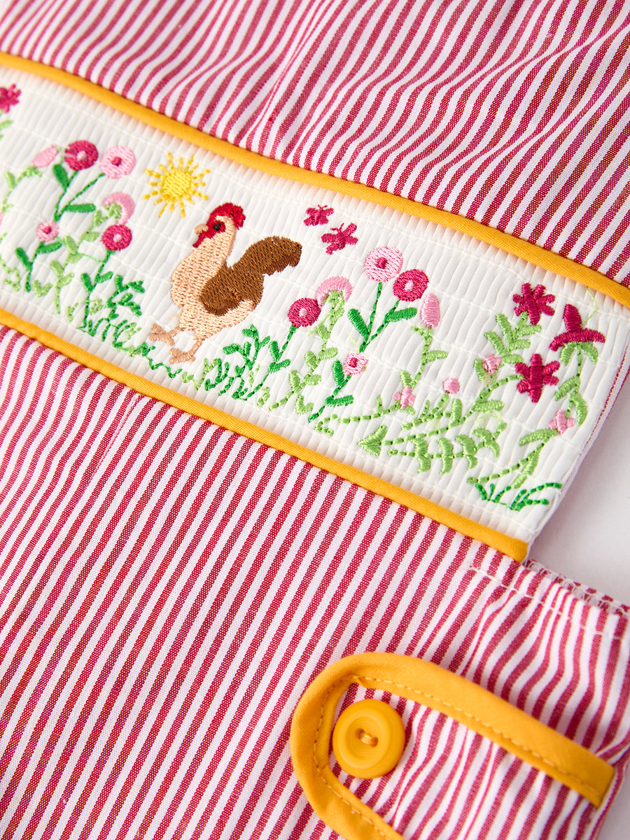Autumn Rooster Smock Embroidered Boys Romper