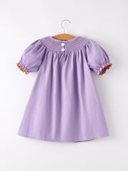 Purple Halloween Smock Embroidery Baby Girl Dress