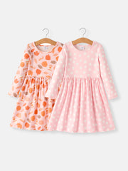 Fall Thanksgiving & Halloween Pumpkin Maple Leaf Drink Print Two-Piece Dress