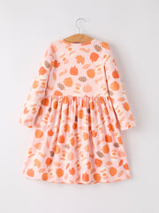 Fall Thanksgiving & Halloween Pumpkin Maple Leaf Drink Print Two-Piece Dress