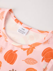 Fall Thanksgiving & Halloween Pumpkin Maple Leaf Drink Print Two-Piece Dress