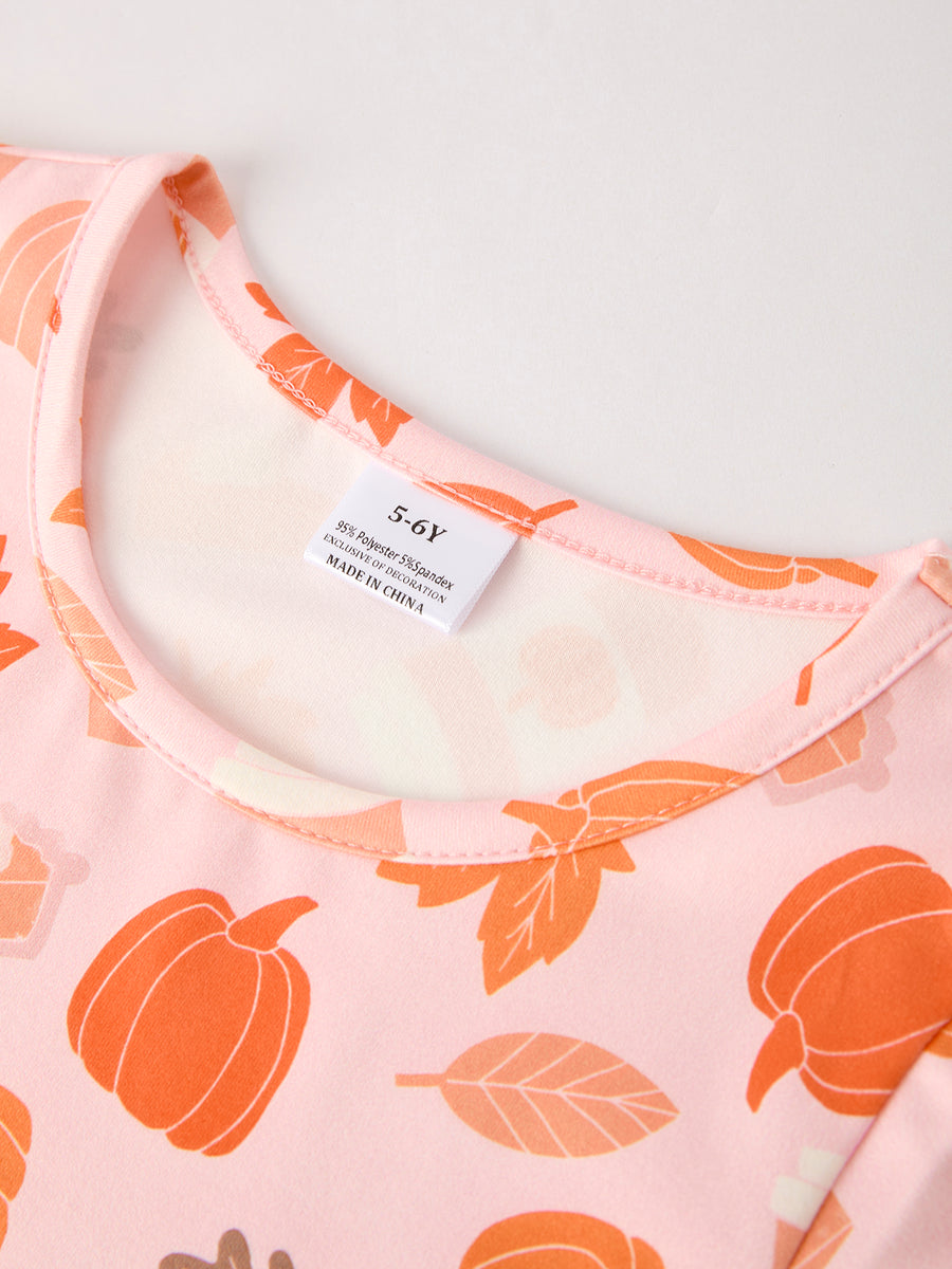 Fall Thanksgiving & Halloween Pumpkin Maple Leaf Drink Print Two-Piece Dress