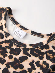 Pumpkin Leopard Print Autumn Girls Ruffle Two-Piece Dress