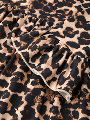 Pumpkin Leopard Print Autumn Girls Ruffle Two-Piece Dress