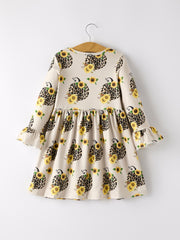 Pumpkin Leopard Print Autumn Girls Ruffle Two-Piece Dress
