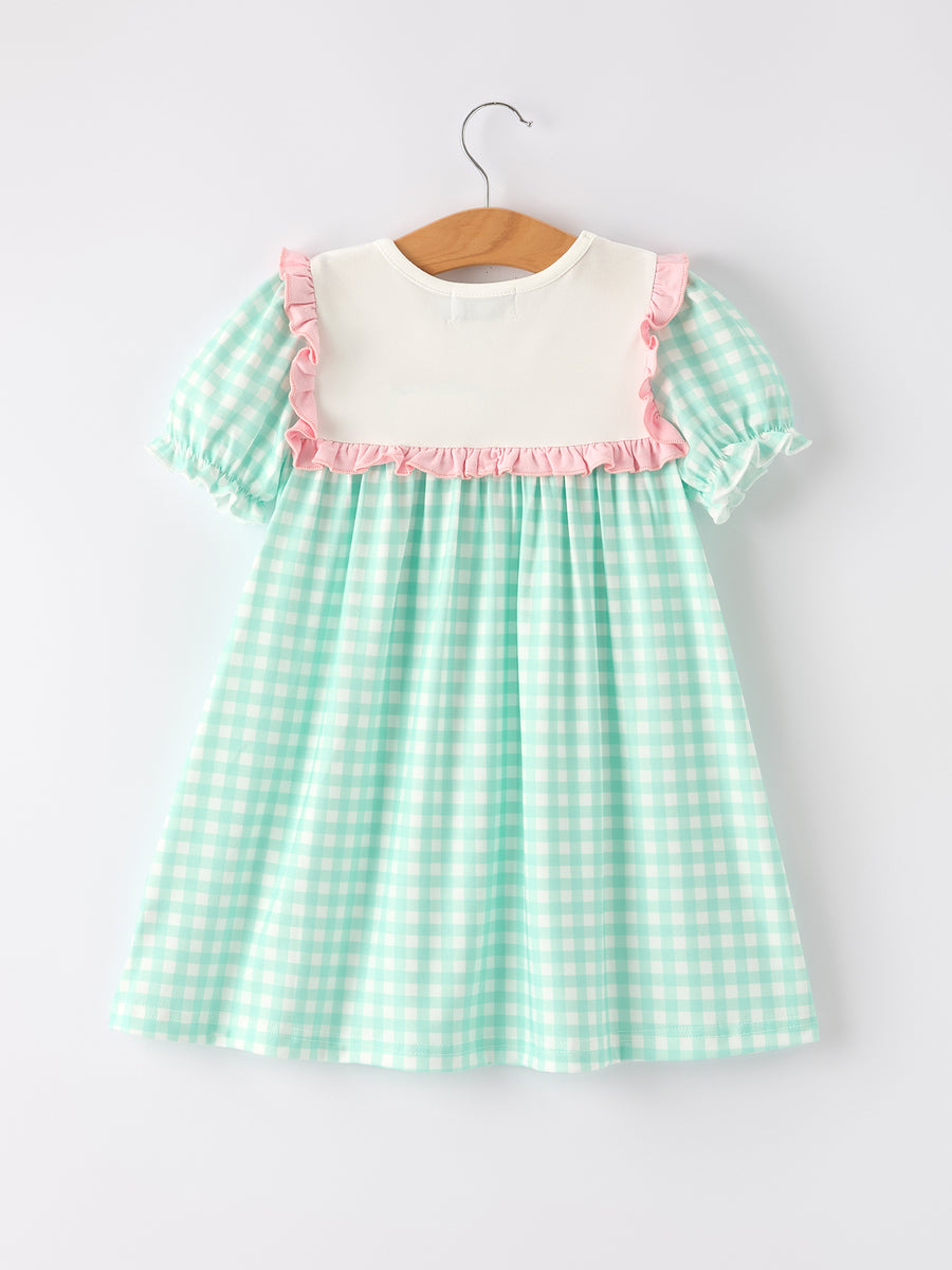 Thanksgiving Day Fall Pumpkin Flowers Embroidered Check Girls Dress