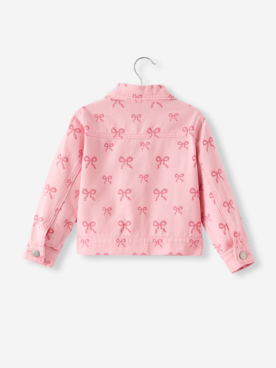 Pink Fall Girls Butterfly Print Denim Top
