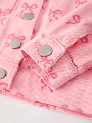 Pink Fall Girls Butterfly Print Denim Top