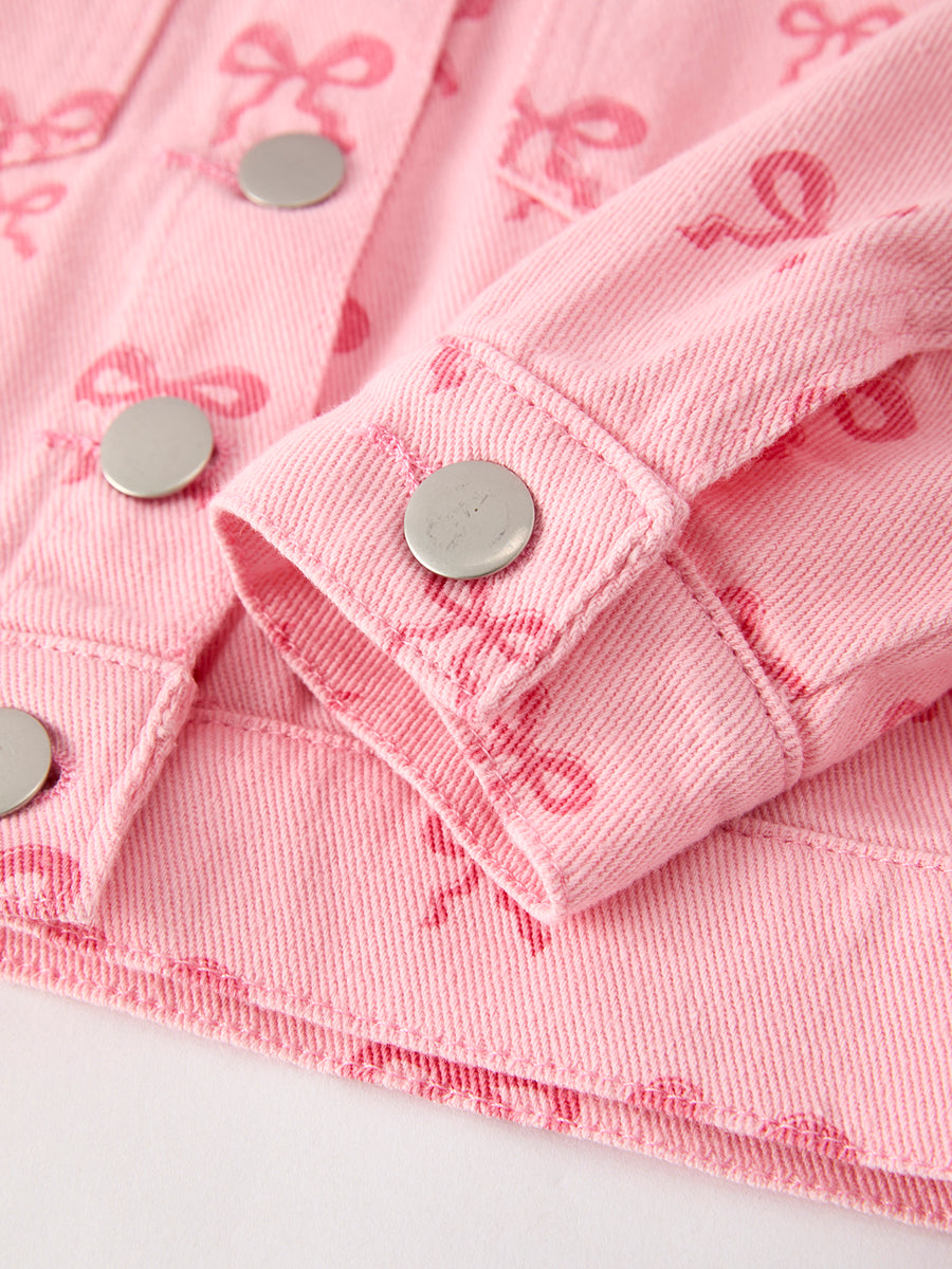 Pink Fall Girls Butterfly Print Denim Top