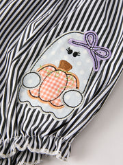 Halloween Striped "Trick Or Treat" Smock Embroidered Baby Girl Romper