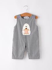 Halloween Striped Ghost Embroidered Baby Boys Romper