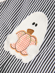 Halloween Striped Ghost Embroidered Baby Boys Romper