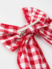 Christmas Red and White Plaid Bow 5 Inch Hairpin