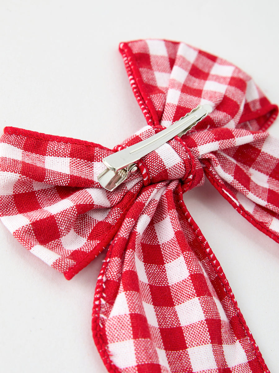 Christmas Red and White Plaid Bow 5 Inch Hairpin