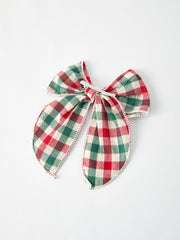 Christmas Red，Green and White Plaid Bow 5 Inch Hairpin