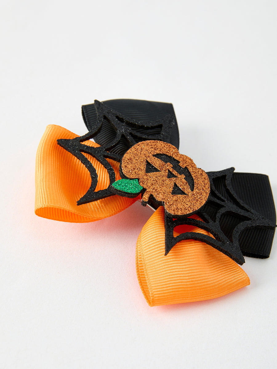Halloween Pumpkin Smiley Bow Hair Clip