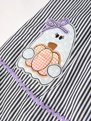Halloween Striped "Trick Or Treat" Smock Embroidered Baby Girl Dress