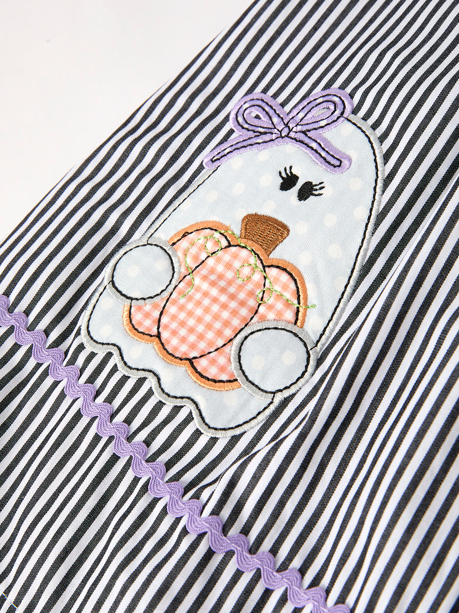 Halloween Striped "Trick Or Treat" Smock Embroidered Baby Girl Dress