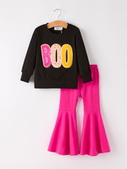 Fall Halloween & Thanksgiving “BOO” Chenille Patches Girls Long Sleeve Set