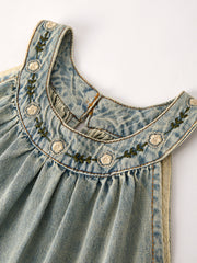 Summer Girls Embroidered Denim Sleeveless Dress