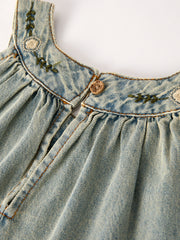 Summer Girls Embroidered Denim Sleeveless Dress