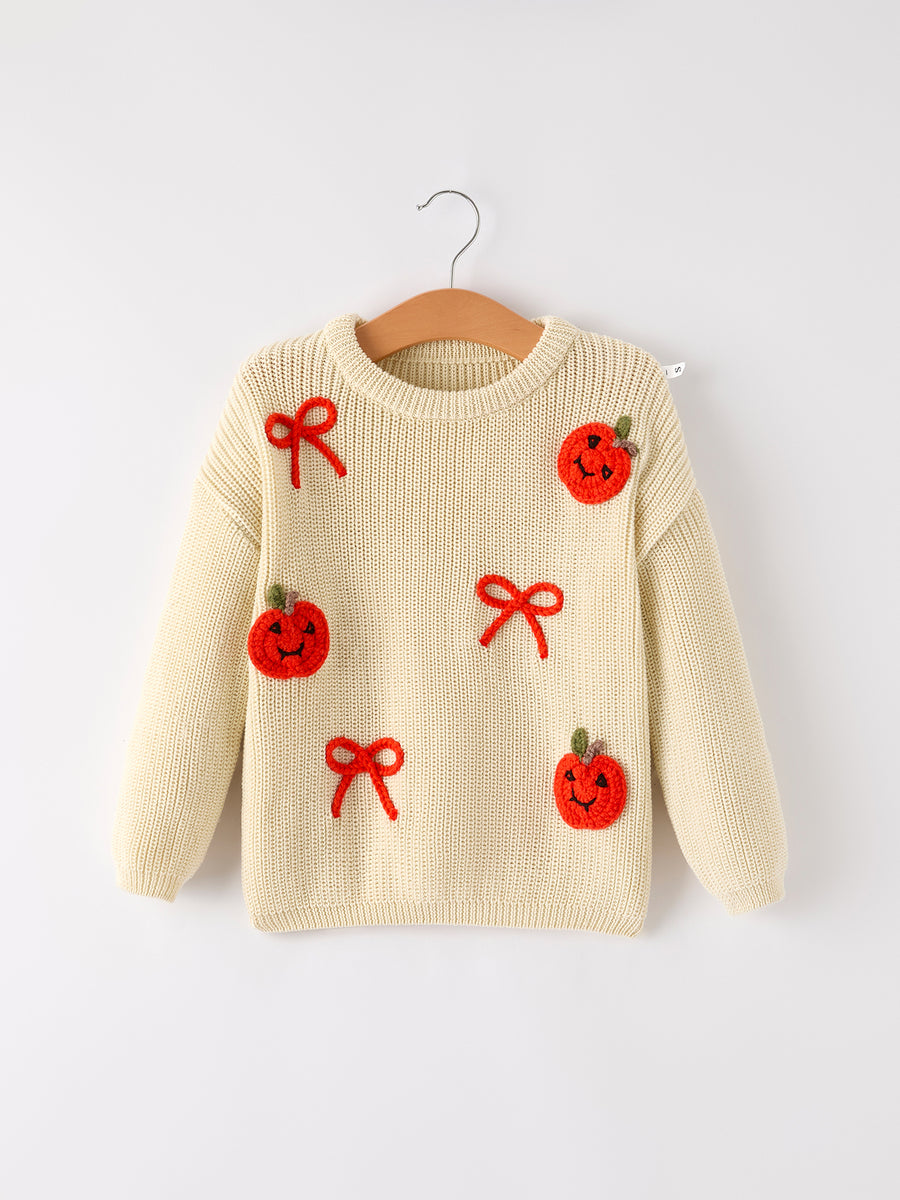 Halloween Pumpkin Bow Girls Sweater