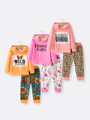 Butterfly Wild Letter Leopard Hooded Sweatshirt Trousers 6 Pieces Set