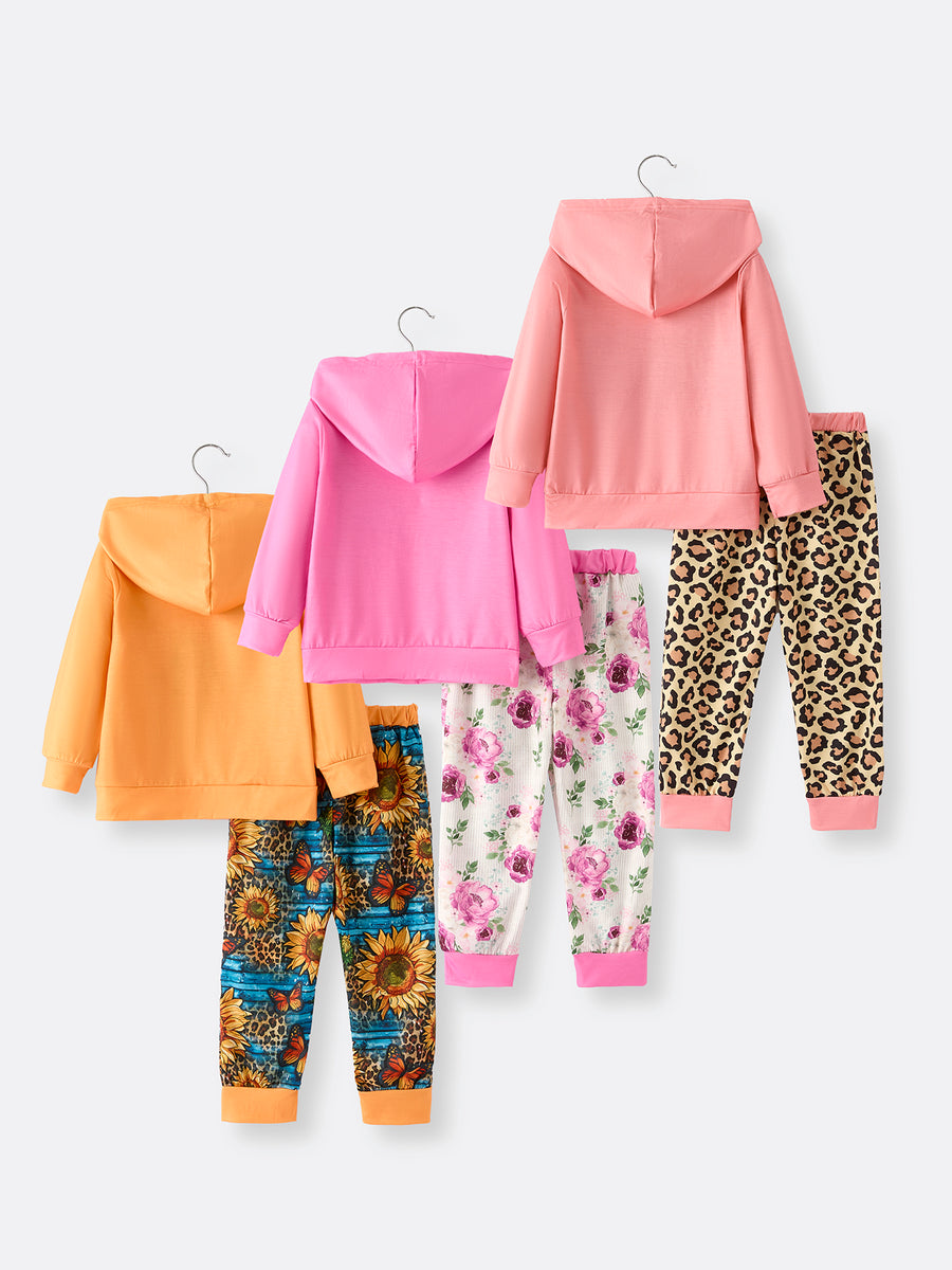 Butterfly Wild Letter Leopard Hooded Sweatshirt Trousers 6 Pieces Set