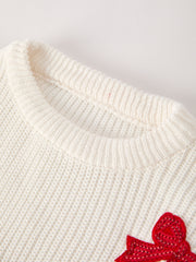 Winter Christmas Girls Bow Sequins Pullover Sweater