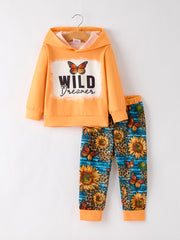 Butterfly Wild Letter Leopard Hooded Sweatshirt Trousers 6 Pieces Set