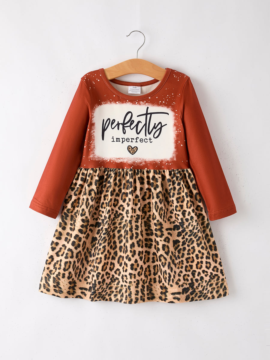 Farm Leopard Letter Cow Floral Print Bleached Girls Dress 3-Piece Set