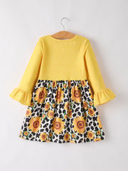 Farm Leopard Letter Cow Floral Print Bleached Girls Dress 3-Piece Set