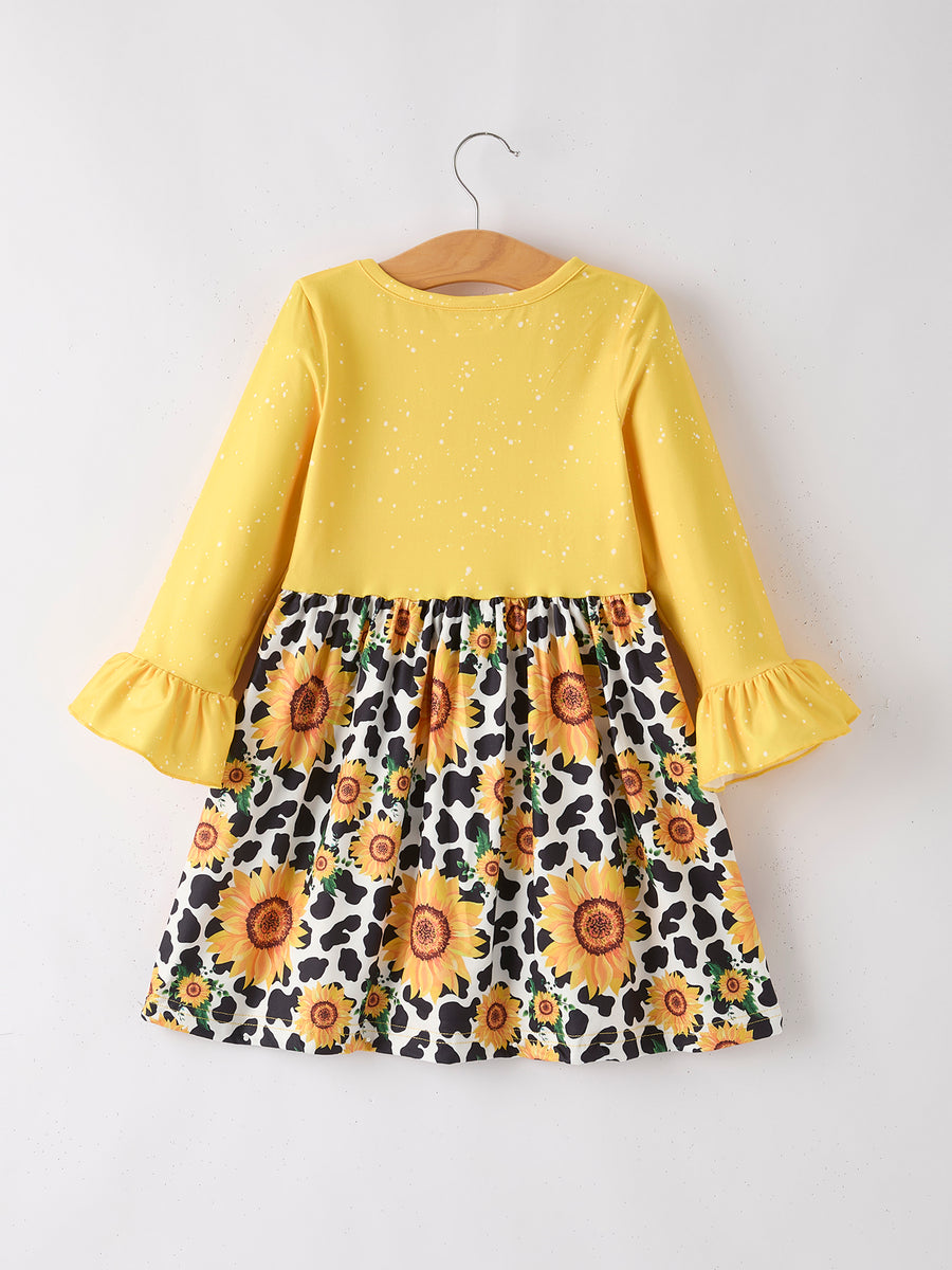 Farm Leopard Letter Cow Floral Print Bleached Girls Dress 3-Piece Set
