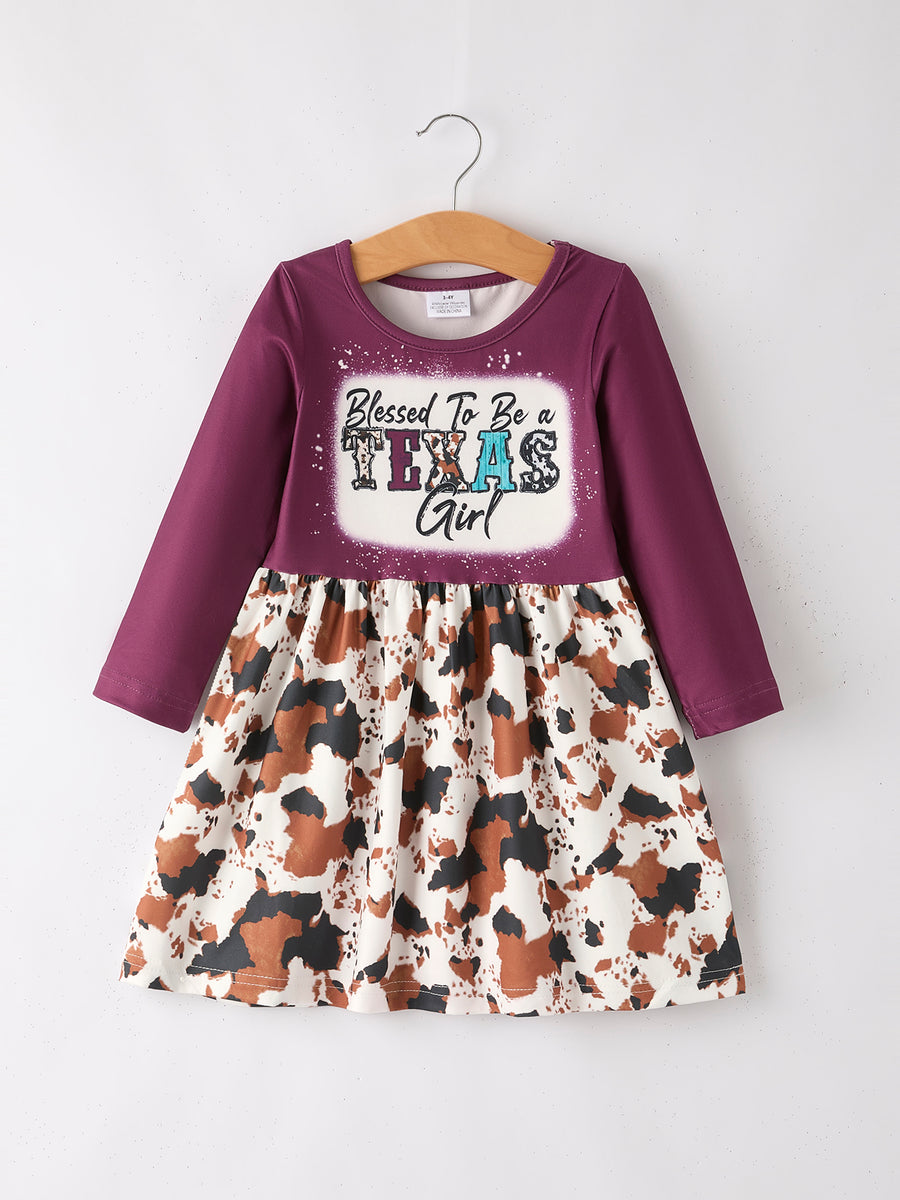 Farm Leopard Letter Cow Floral Print Bleached Girls Dress 3-Piece Set
