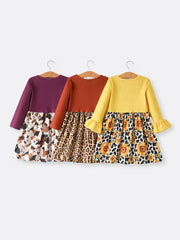 Farm Leopard Letter Cow Floral Print Bleached Girls Dress 3-Piece Set