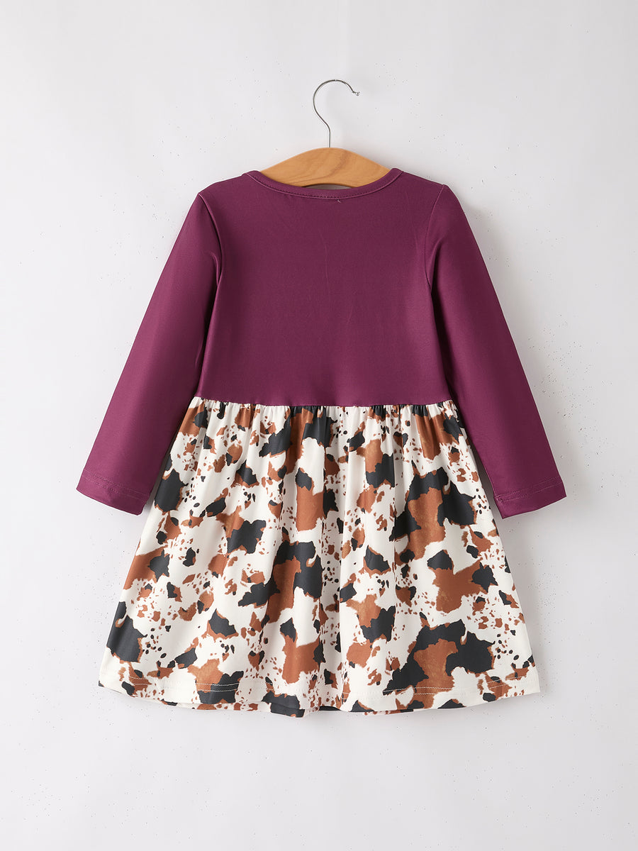 Farm Leopard Letter Cow Floral Print Bleached Girls Dress 3-Piece Set