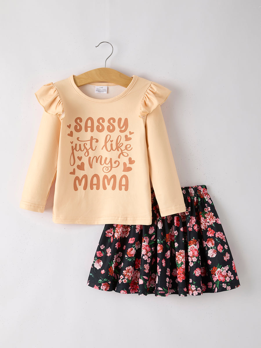 Autumn and Winter Plaid Floral Letter Girls Outfit 6-Piece Set