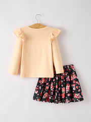 Autumn and Winter Plaid Floral Letter Girls Outfit 6-Piece Set