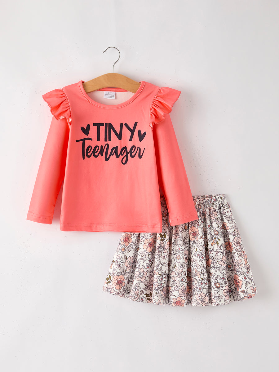 Autumn and Winter Plaid Floral Letter Girls Outfit 6-Piece Set