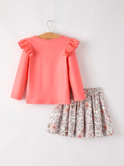 Autumn and Winter Plaid Floral Letter Girls Outfit 6-Piece Set