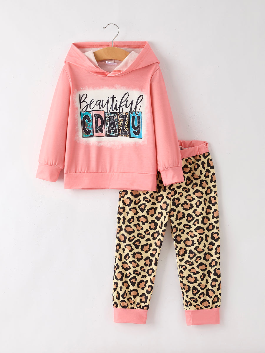 Butterfly Wild Letter Leopard Hooded Sweatshirt Trousers 6 Pieces Set