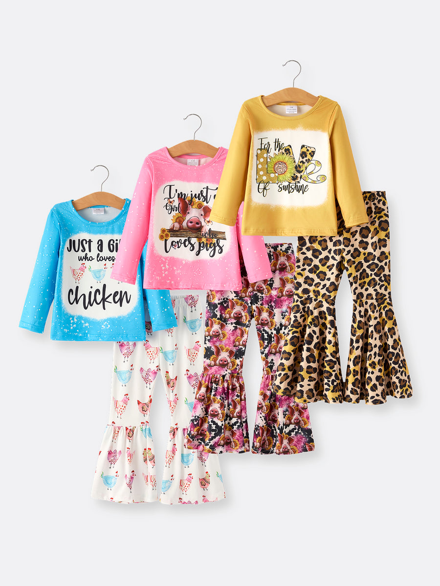 Farm Leopard Letter Hen Print Bleached Girls Set 6-Piece Set